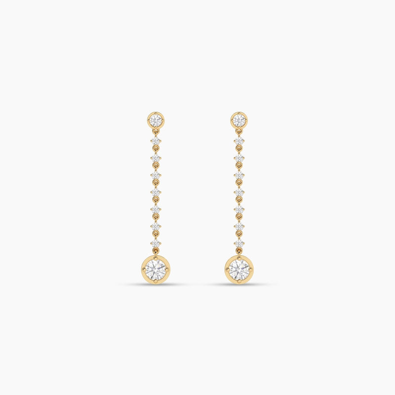 18k Solid Gold Round Natural Diamond Drop Earrings | Riyanika Jewels