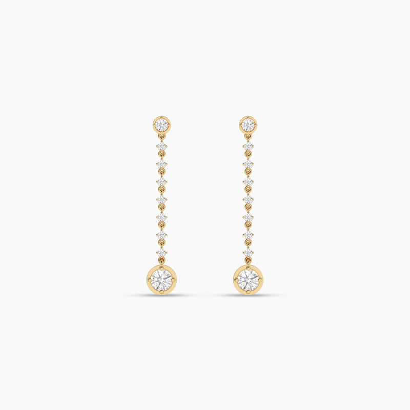 14K Natural Diamond Round Cut Drop Earrings