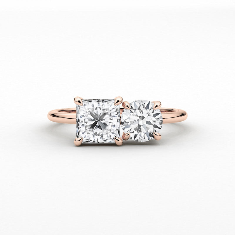 14K 2ct Lab Grown Diamond Round Cut Toi et Moi Engagement Ring