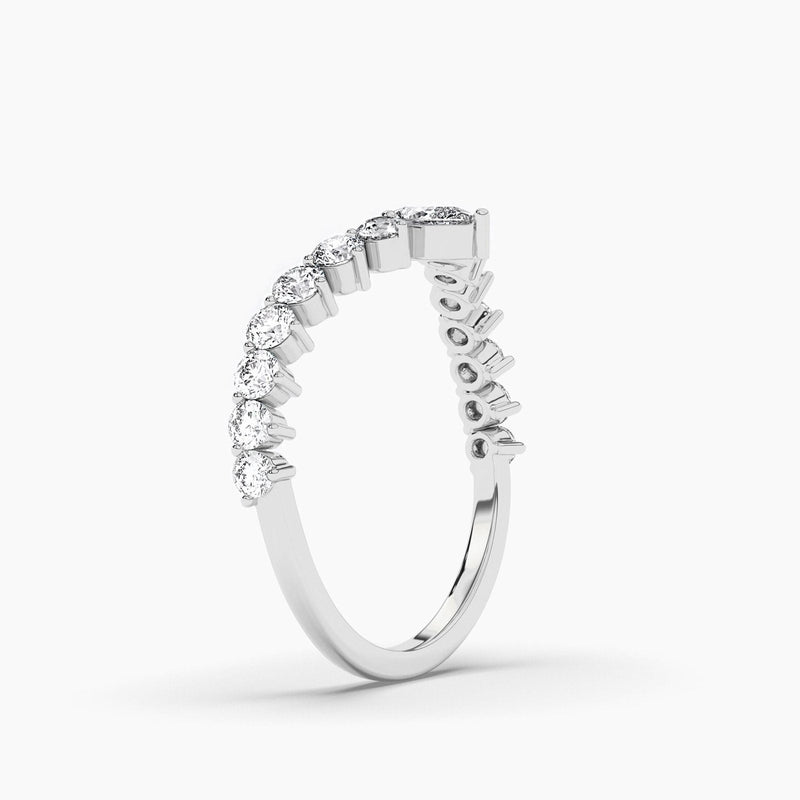 14K Solid Gold Natural Diamond Curved Wedding Band