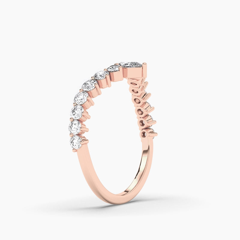 18k Solid Gold Natural Diamond Curved Wedding Band - Close Up | Riyanika Jewels