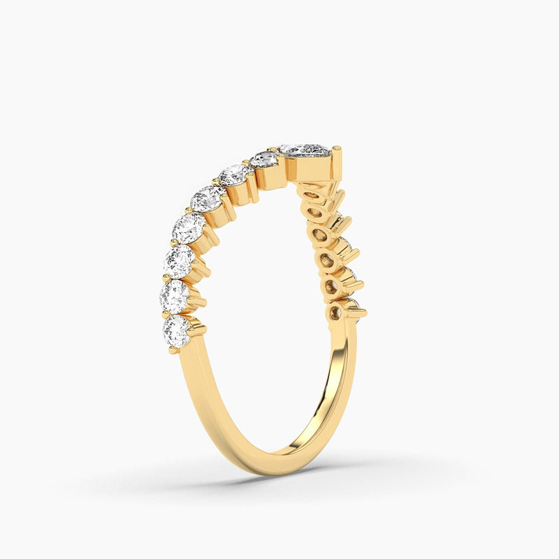 14K Solid Gold Natural Diamond Curved Wedding Band
