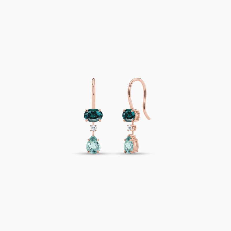 14K Solid Gold Multi-shape Natural Diamond Huggie Earrings