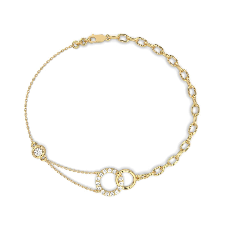 14K Solid Gold Natural Diamond Circle Stone Bracelet