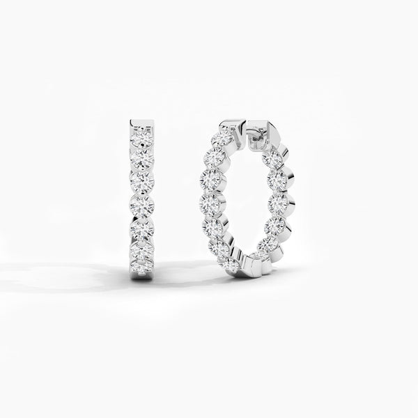 18k Solid Gold Natural Diamond Round Cut Huggie Hoop Earring - Side View | Riyanika Jewels