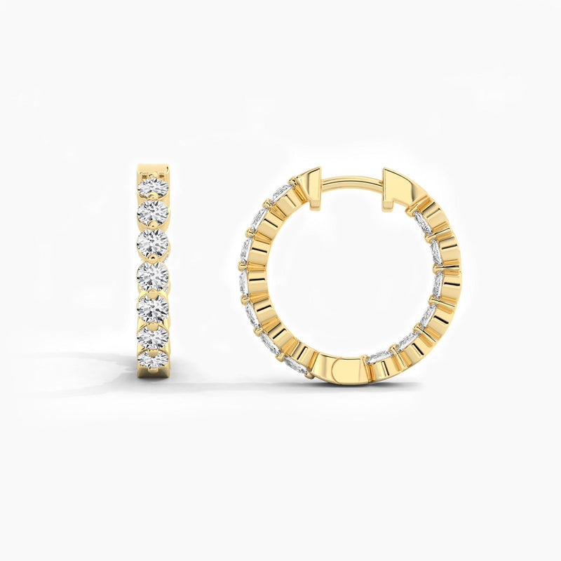 18k Solid Gold Natural Diamond Round Cut Huggie Hoop Earring - Alternate Angle | Riyanika Jewels