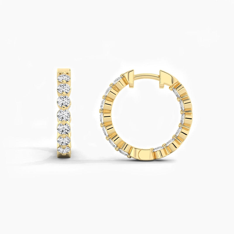 14K Natural Diamond Round Cut Huggie Hoop Earrings