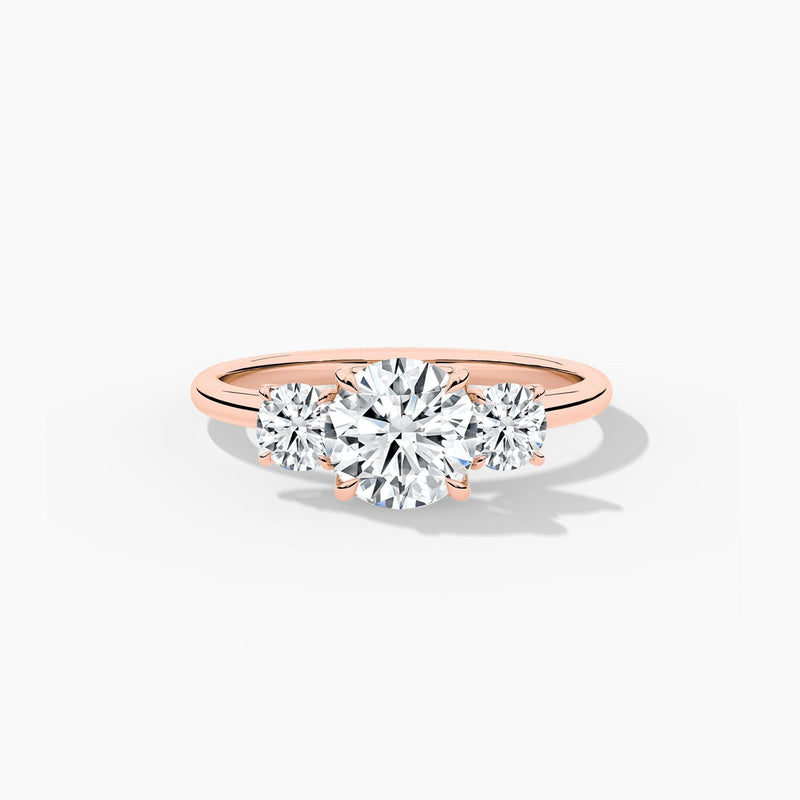 18 Solid Gold Three Stone Lab Grown Diamond Engagement Ring - View 8 | Riyanika Jewels