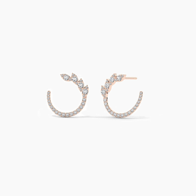 14K Natural Diamond Round Cut Hoop Earrings