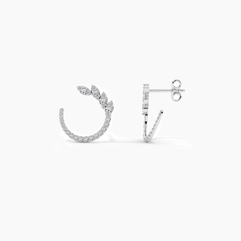 14K Natural Diamond Round Cut Hoop Earrings