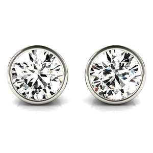 18K Solid Gold Natural Diamond Bezel Set Round Stud Earrings