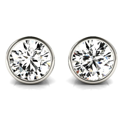 14K Natural Diamond Round Cut Bezel Stud Earrings