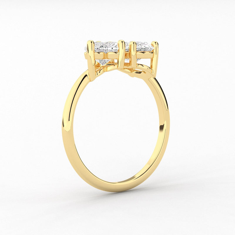 18k Solid Gold Toi et Moi Oval and Heart Cut Natural Diamond Ring - Alternate Angle