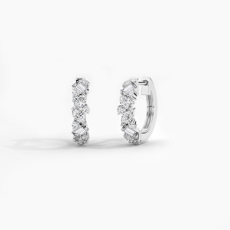 14K Solid Gold Multi-shape Natural Diamond Huggie Earrings