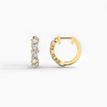 14k Solid Gold Multi-shape Natural Diamond Huggie Earrings - Close Up | Riyanika Jewels