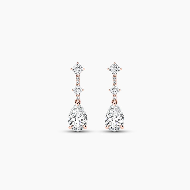 18k Solid gold Natural Diamond Pear, Princess and Round Cut Dangle Drop Earring - View 7