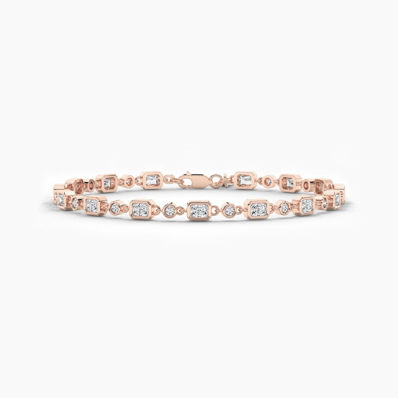 18k Solid Gold Bezel Set Natural Diamond Tennis Bracelet - View 8 | Riyanika Jewels