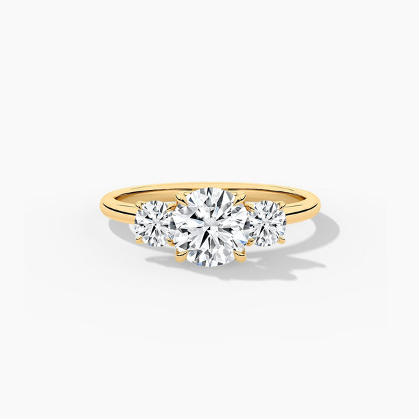 18K Solid Gold Three Stone Natural Diamond Engagement Ring | Riyanika Jewels