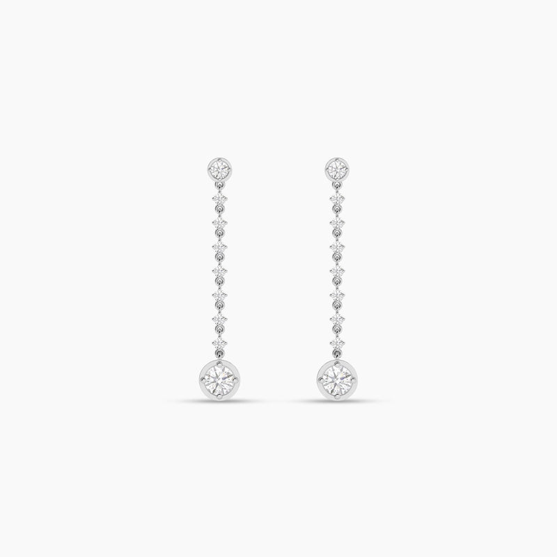 18k Solid Gold Round Natural Diamond Drop Earrings - Close Up | Riyanika Jewels