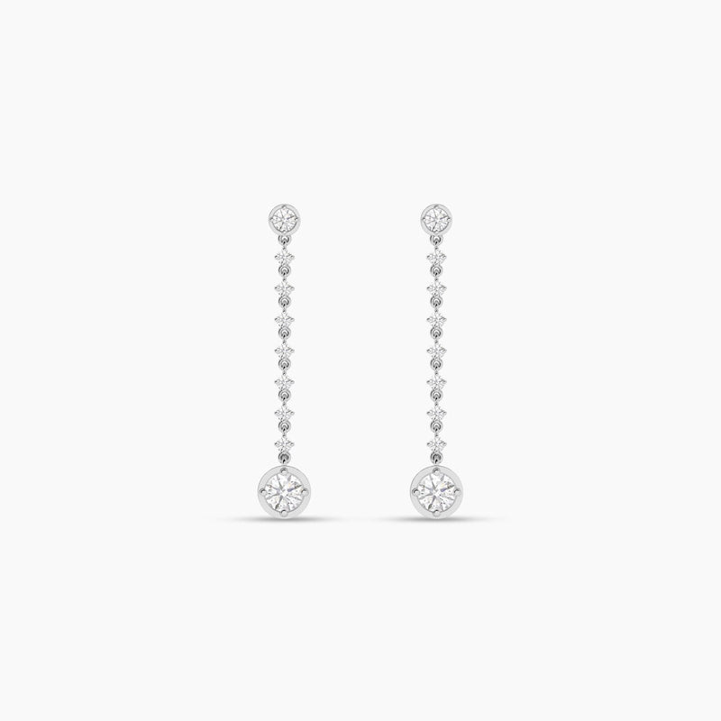 14K Natural Diamond Round Cut Drop Earrings