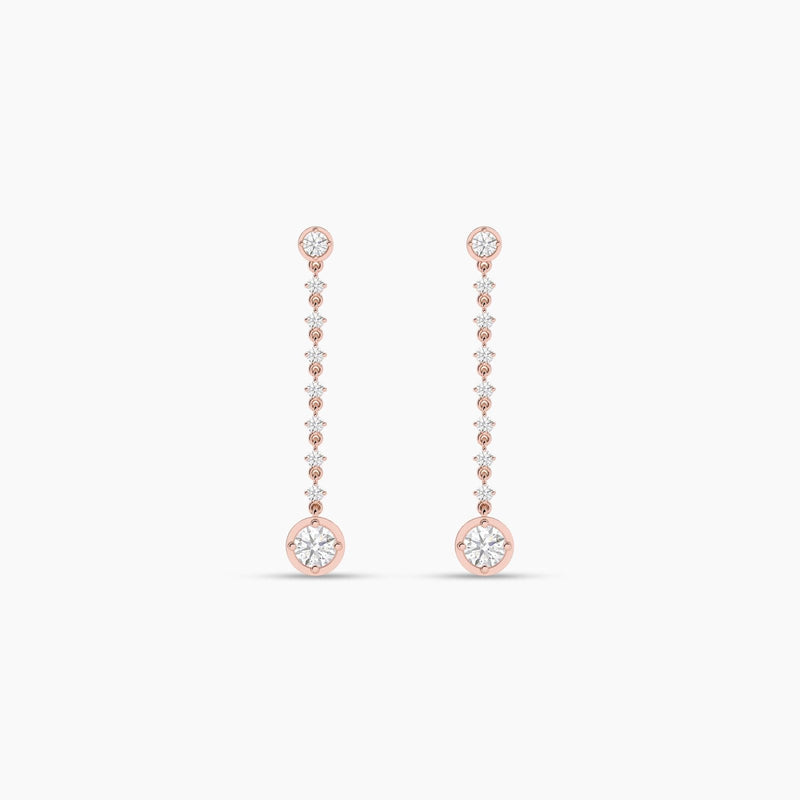 14K Natural Diamond Round Cut Drop Earrings