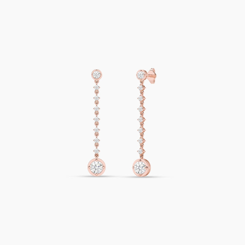 14K Natural Diamond Round Cut Drop Earrings