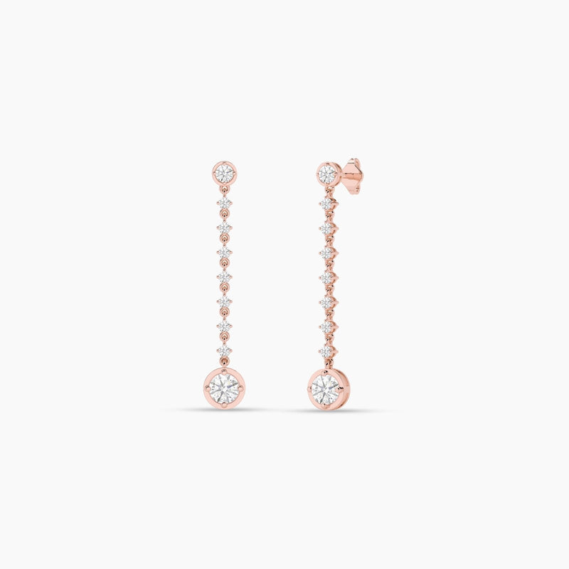 18k Solid Gold Round Natural Diamond Drop Earrings - Detail | Riyanika Jewels