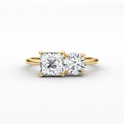 14K 2ct Lab Grown Diamond Round Cut Toi et Moi Engagement Ring