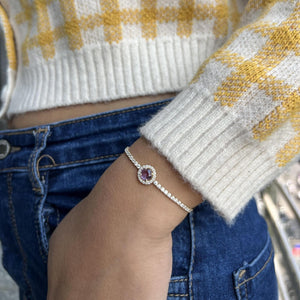 18k Solid Gold Round Natural Diamond Pink Sapphire Bracelet | Riyanika Jewels