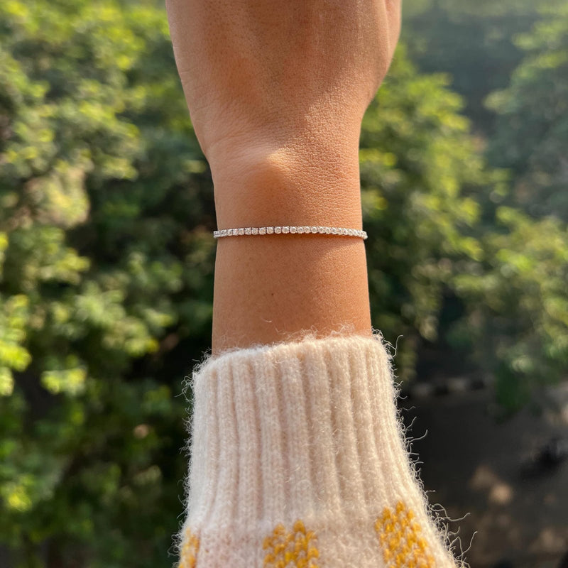 18K Solid Gold Lab Grown Diamond Tennis Bracelet – Dainty & Stackable - Side View | Riyanika Jewels