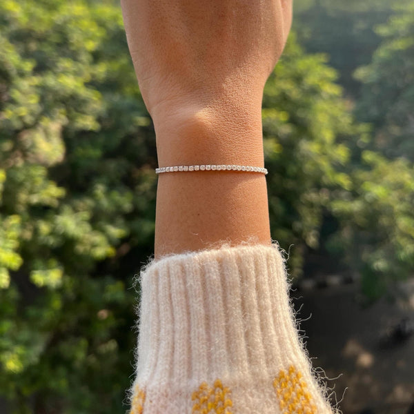 14K Solid Gold Natural Diamond Tennis Bracelet – Dainty & Stackable
