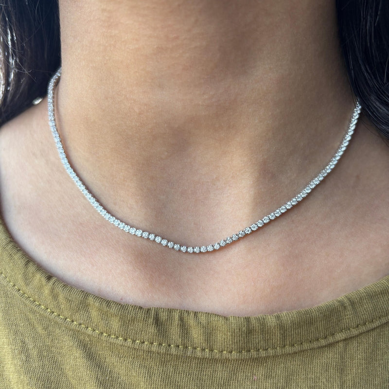 18k Solid Gold Flexible Lab Grown Diamond Tennis Choker Necklace | Layering Necklace - Alternate Angle | Riyanika Jewels