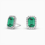 18k Solid Gold Natural Diamon Green Emerald Stud Earring - Side View | Riyanika Jewels