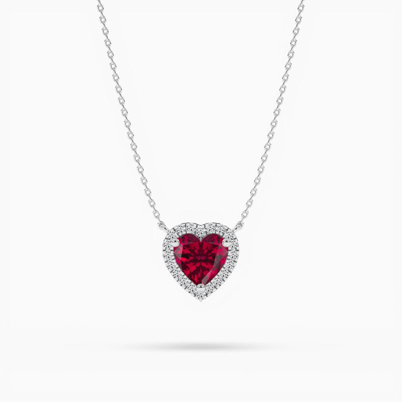 18k Solid Gold Ruby Natural Diamond Halo Style Pendant Necklace - Detail | Riyanika Jewels