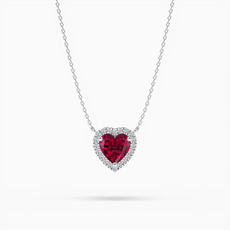 14K Ruby Halo Pendant Necklace