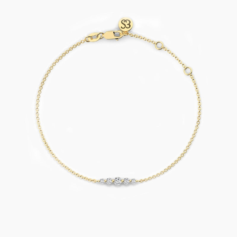 18k Solid Gold Round Cut Natural Diamond Five Stone Bracelet - Close Up | Riyanika Jewels