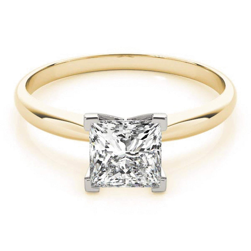 14K 1ct Natural Diamond Princess Cut Solitaire Engagement Ring