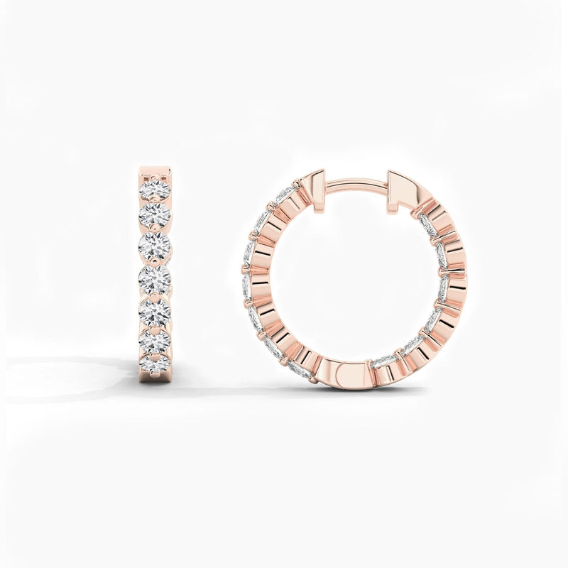18k Solid Gold Natural Diamond Round Cut Huggie Hoop Earring - Close Up | Riyanika Jewels