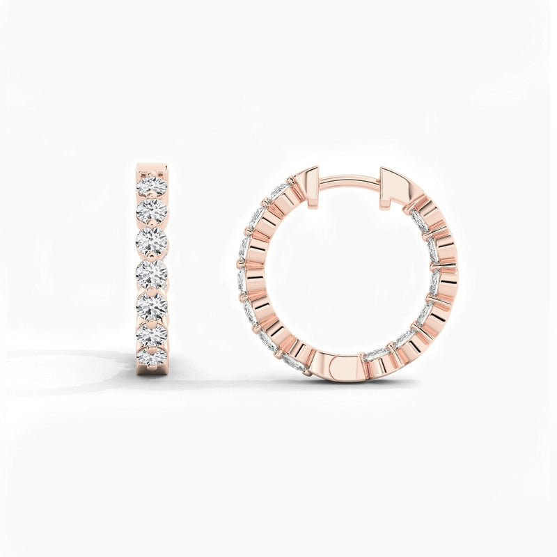 14K Natural Diamond Round Cut Huggie Hoop Earrings