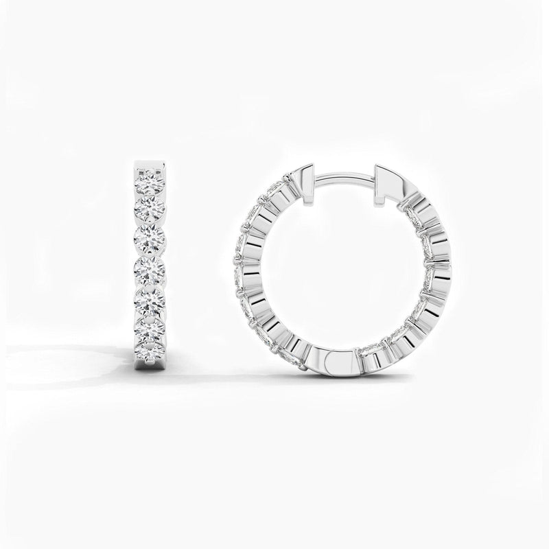 14K Natural Diamond Round Cut Huggie Hoop Earrings