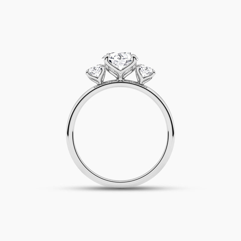 18 Solid Gold Three Stone Lab Grown Diamond Engagement Ring - Alternate Angle | Riyanika Jewels