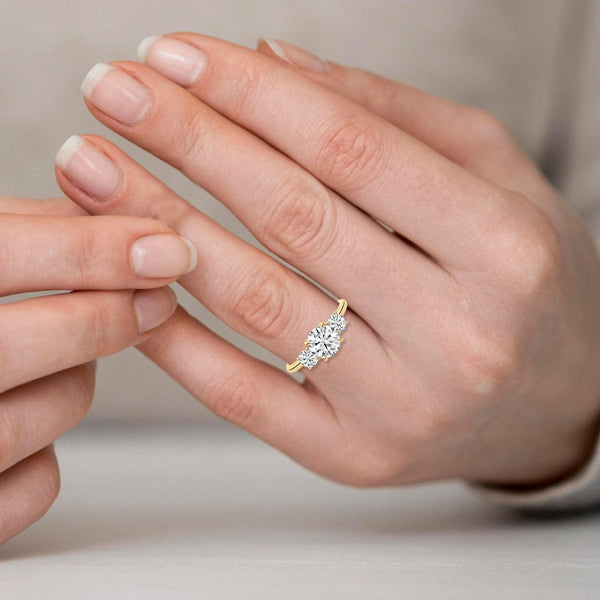 14K 1.5ct Natural Diamond Round Cut Three Stone Engagement Ring