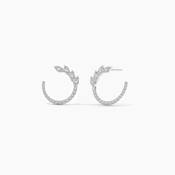 14K Natural Diamond Round Cut Hoop Earrings
