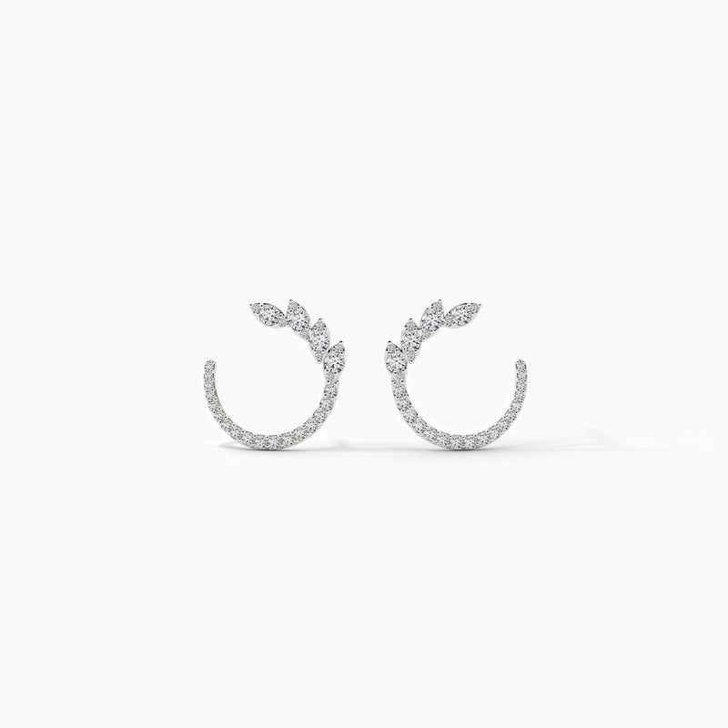 14k Solid Gold Round Natural Diamond Hoop Earring - Close Up | Riyanika Jewels