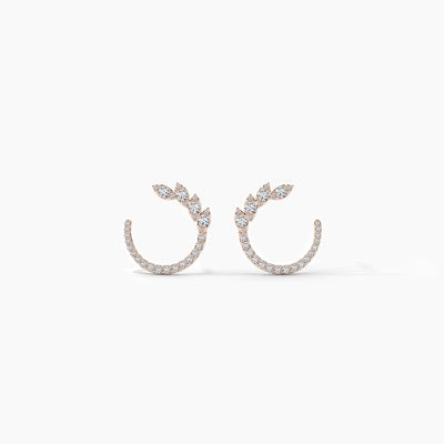 14K Natural Diamond Round Cut Hoop Earrings