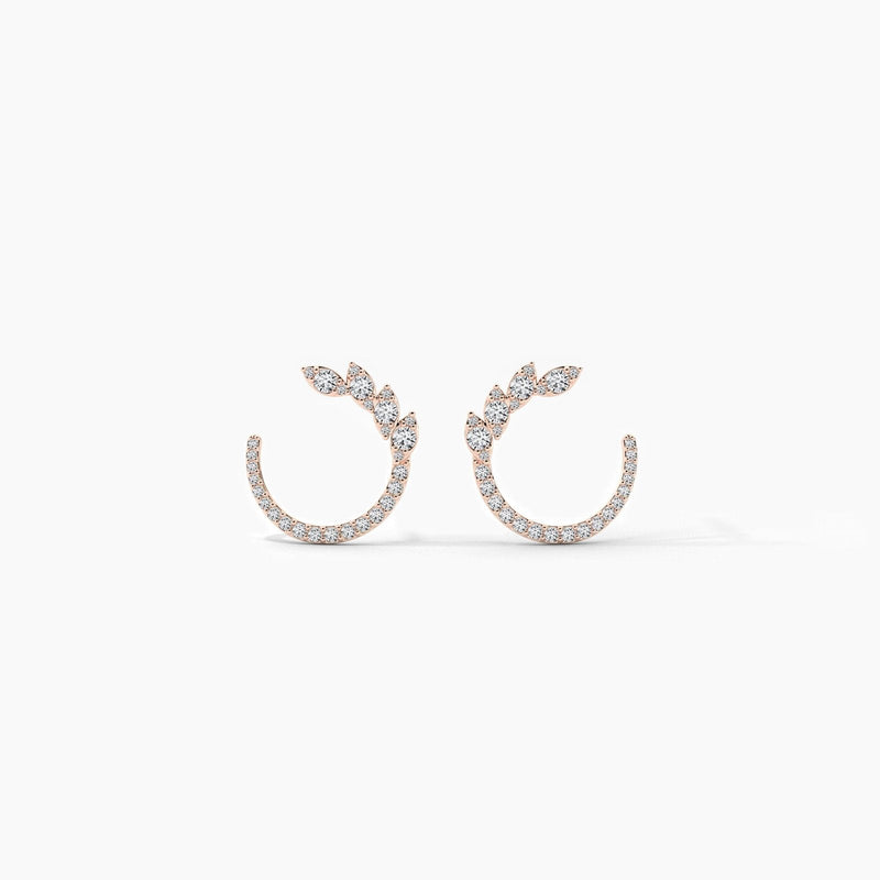 14K Natural Diamond Round Cut Hoop Earrings