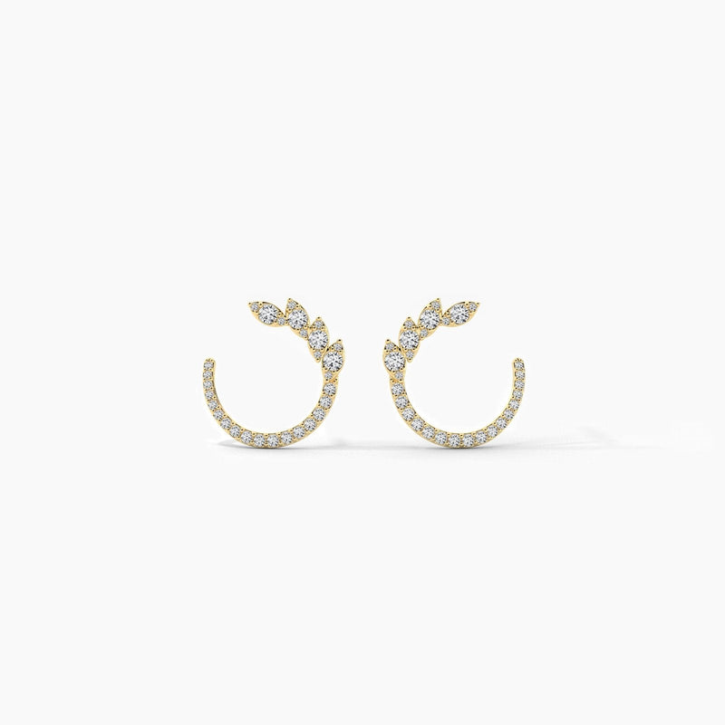 14K Natural Diamond Round Cut Hoop Earrings