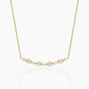 18k Solid Gold Natural Diamond Art Deco Necklace | Curved Bar Necklace | Riyanika Jewels