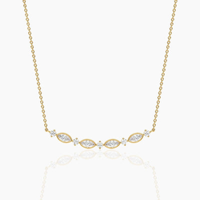 18k Solid Gold Natural Diamond Art Deco Necklace | Curved Bar Necklace | Riyanika Jewels