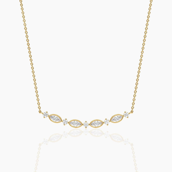 18k Solid Gold Natural Diamond Art Deco Necklace | Curved Bar Necklace | Riyanika Jewels